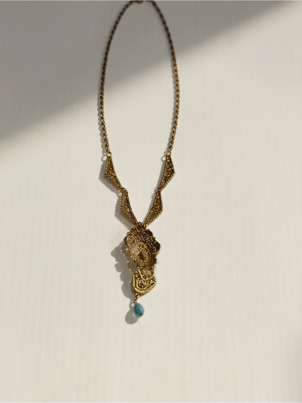 Gold-Tone Filigree Necklace with Turquoise Accents - Picture 3 of 4